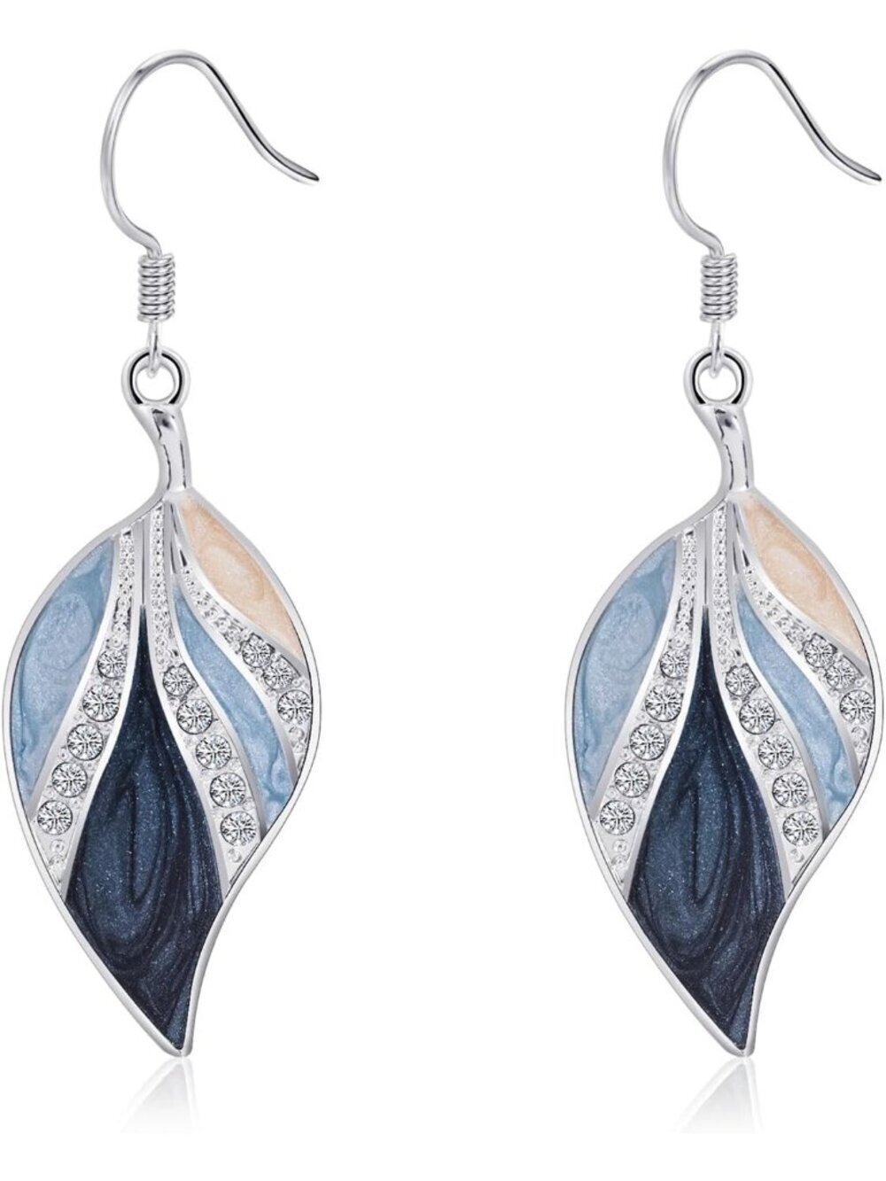 Women's Blue Enamel Boho Teardrop Dangling Bohemian Tropical Leaf Dangle Earring